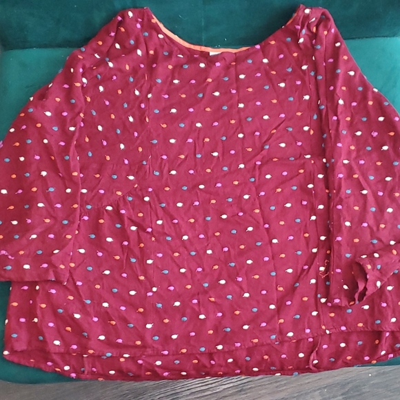 Anthropologie MAEVE Dottie Top Blouse Size (M) Burgundy Embroidered Polka Dot - Picture 6 of 7